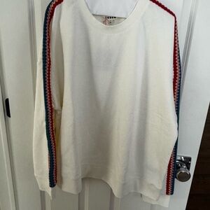 Boden NWT Cream sweatshirt with Colorful Striped trim